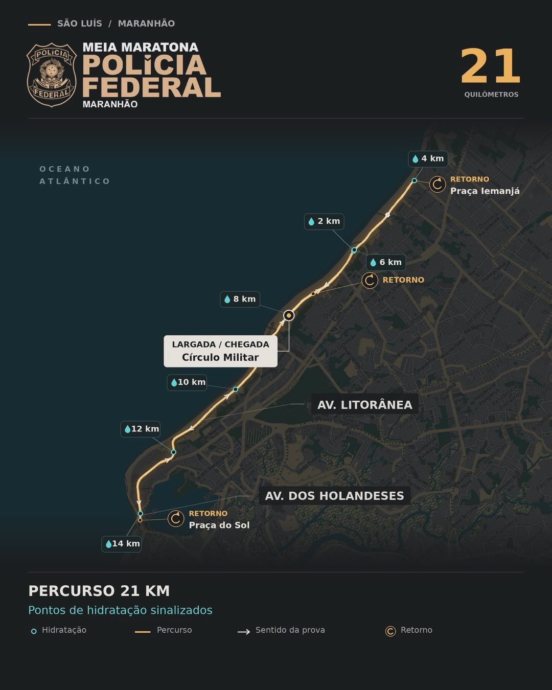 Meia Maratona da PF divulga percursos: largada no Círculo Militar, na Litorânea
